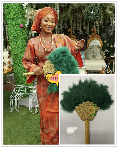 Image of Luxurious African Dance Lace Feather Fans Wedding Party-FrenzyAfricanFashion.com