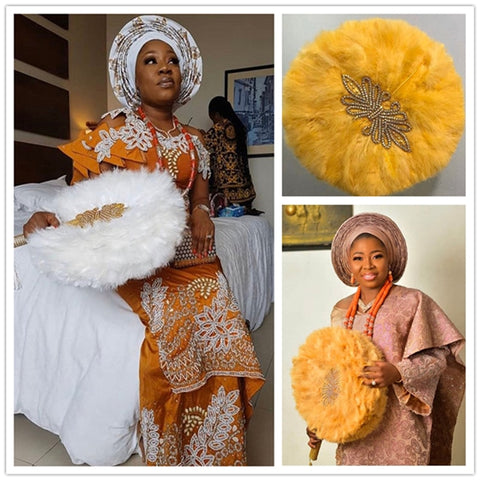 Image of Luxurious African Dance Lace Feather Fans Wedding Party-FrenzyAfricanFashion.com