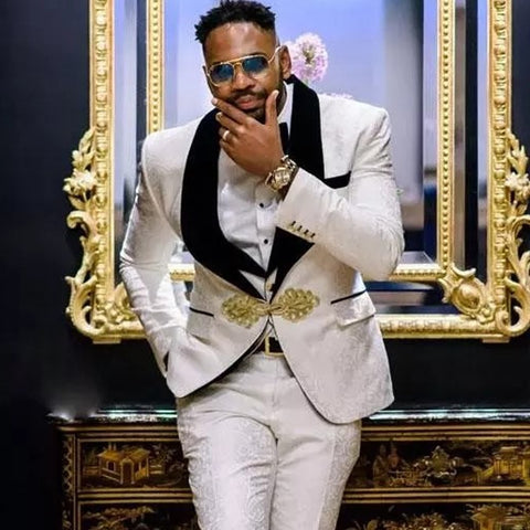 Image of Men Tuxedo Wedding Dinner Slim Fit Men Suits Black Velvet Lapel 3 Pieces-FrenzyAfricanFashion.com