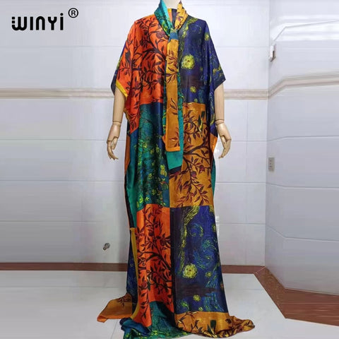 Image of Fancy Abaya Dress Women Print Bohemia Hijab Loose Muslim dress-FrenzyAfricanFashion.com