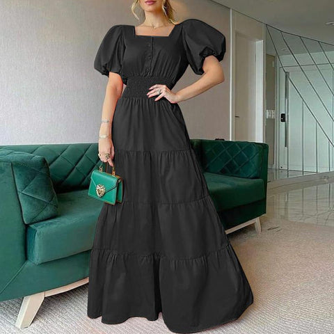 Image of Fall Dress Puff Shoulder Party Long Dress-FrenzyAfricanFashion.com
