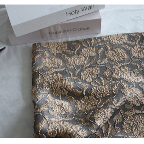 Image of Vintage Embroidery Woven Flower Dark Gray Background Jacquard Fashion Fabric-FrenzyAfricanFashion.com