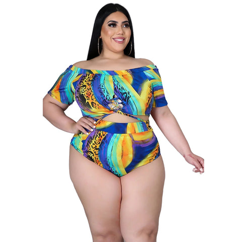 Image of Swimsuits Women Beach Shorts Two Piece Set Plus Size Swimwear-FrenzyAfricanFashion.com