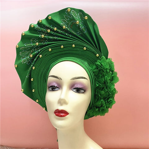 Image of nigerian aso oke with beads women turban shawl african headties-FrenzyAfricanFashion.com
