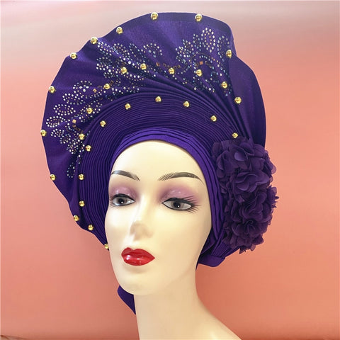 Image of nigerian aso oke with beads women turban shawl african headties-FrenzyAfricanFashion.com