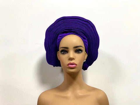Image of Sego Gele Headtie Nigerian Headwear With Stone Beads Auto Turban Wide Trim-FrenzyAfricanFashion.com