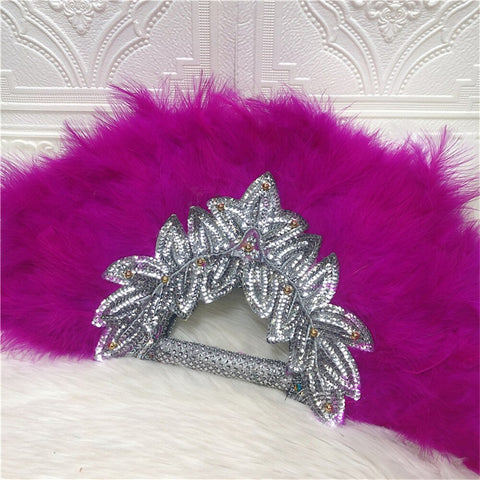 Image of Feathers Hand fan African Dance Wedding Fan with Sequined Beaded-FrenzyAfricanFashion.com