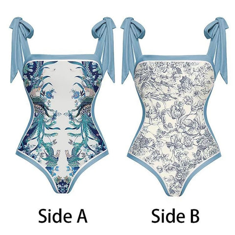 Image of One Piece Swimsuit Floral Print Beach Bathing Suit Set-FrenzyAfricanFashion.com
