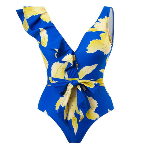 Image of One Piece Swimsuit Floral Print Beach Bathing Suit Set-FrenzyAfricanFashion.com