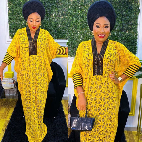 Image of Elegant African Dresses for Women Boubou Abayas Dashiki Ankara Lace Outfits Evening Gown Kaftan Maxi Dress-FrenzyAfricanFashion.com