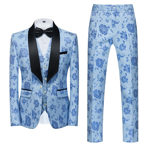 Image of Flower Pattern Suits 3 Pcs Set Dress Blazers Jacket Pants Vest Coat-FrenzyAfricanFashion.com