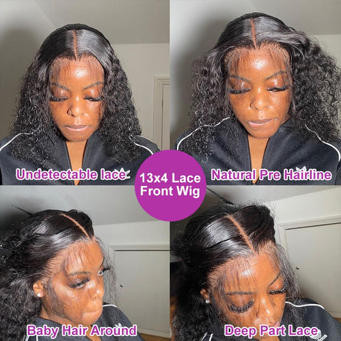 Image of Short Curly Bob Wig Brazilian 13X1 Lace Human Hair Wigs 4X4 Closure Wig Pre Plucked Remy Deep Wave 5x1 T Part Lace Wig For Women-FrenzyAfricanFashion.com
