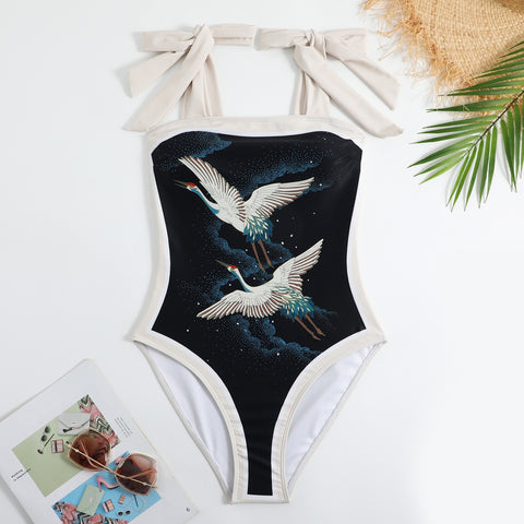 Image of One Piece Swimsuit Floral Print Beach Bathing Suit Set-FrenzyAfricanFashion.com