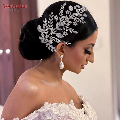 Image of Rhinestone Bridal Headband Big Flower Shape Headdress for Women Crystal Hollow Wedding Headpiece Zircon Headwear-FrenzyAfricanFashion.com