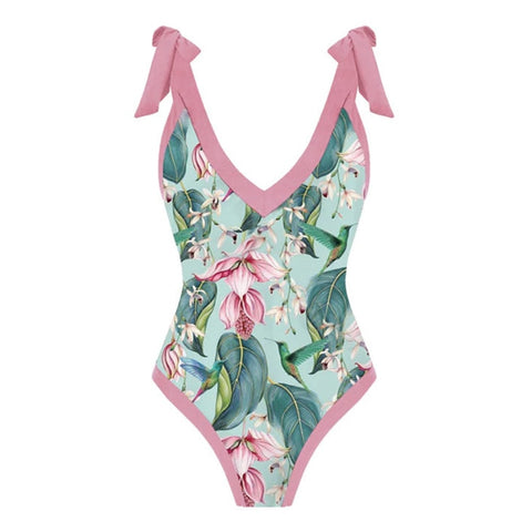 Image of One Piece Swimsuit Floral Print Beach Bathing Suit Set-FrenzyAfricanFashion.com