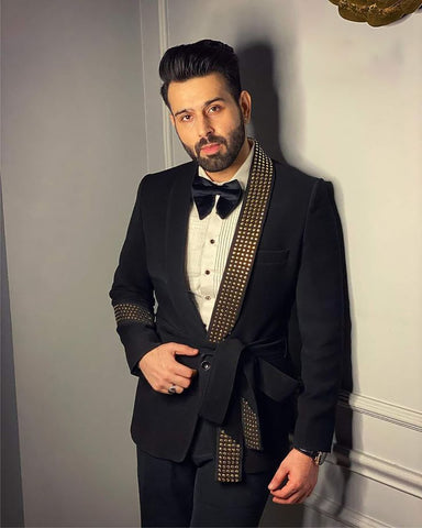 Image of Black Sequin Party Men Suits One-piece Wedding Suit Jacket-FrenzyAfricanFashion.com