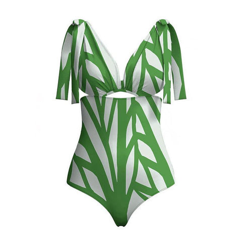 Image of One Piece Swimwear Women Sexy Stripe Print Deep V-Neck Bikini Swimsuit Hot Sale-FrenzyAfricanFashion.com