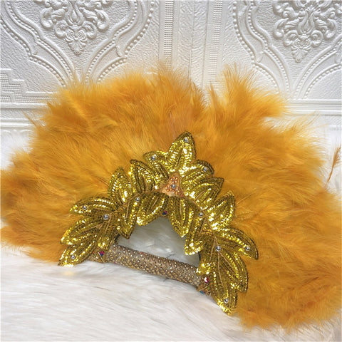 Image of Feathers Hand fan African Dance Wedding Fan with Sequined Beaded-FrenzyAfricanFashion.com