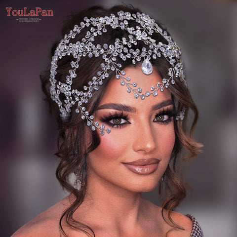 Image of Rhinestone Forehead Headband Fashion Crystal Bridal Headpiece Wedding Hair Accessories Tiara wear-FrenzyAfricanFashion.com