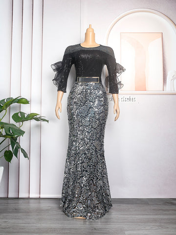 Image of Plus Size Party Long Dresses Sequin Evening Gowns-FrenzyAfricanFashion.com
