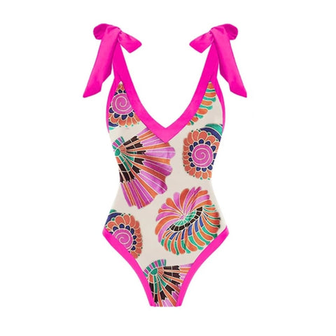 Image of One Piece Swimsuit Floral Print Beach Bathing Suit Set-FrenzyAfricanFashion.com