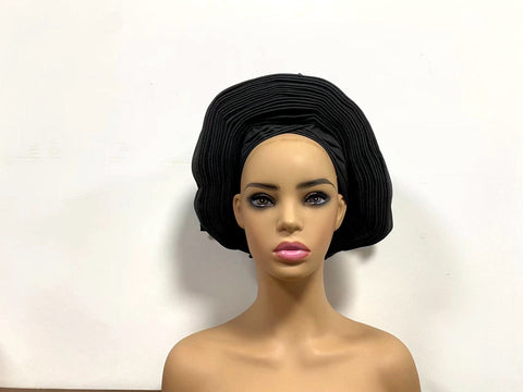 Image of Sego Gele Headtie Nigerian Headwear With Stone Beads Auto Turban Wide Trim-FrenzyAfricanFashion.com
