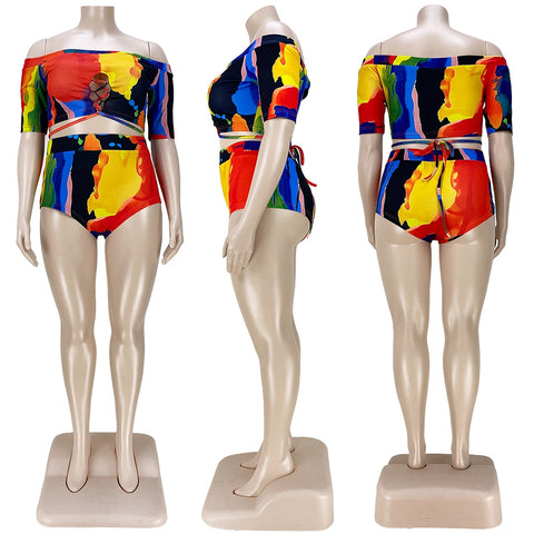 Image of Swimsuits Women Beach Shorts Two Piece Set Plus Size Swimwear-FrenzyAfricanFashion.com