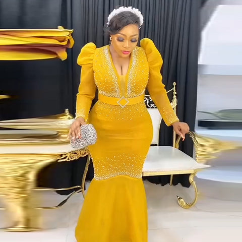 Image of Mermaid Dress Women Plus Size Puff Sleeve-FrenzyAfricanFashion.com