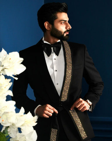 Image of Black Sequin Party Men Suits One-piece Wedding Suit Jacket-FrenzyAfricanFashion.com