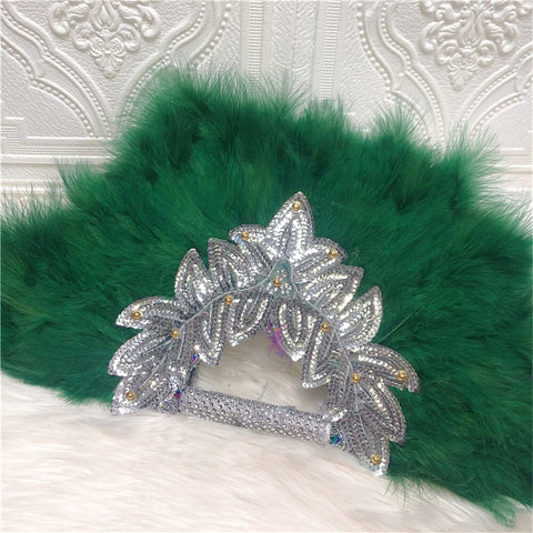 Image of Feathers Hand fan African Dance Wedding Fan with Sequined Beaded-FrenzyAfricanFashion.com