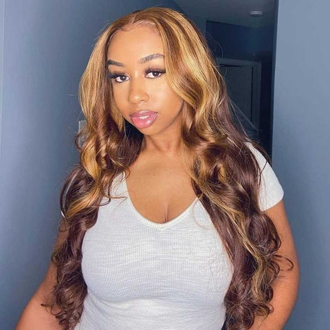 Image of Highlight Wig Human Hair Honey Blonde Body Wave Lace Front Wig 30 32 Inch Brazilian Hair Wigs For Women 13x4 Hd Lace Frontal Wig-FrenzyAfricanFashion.com