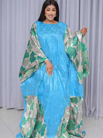 Image of Organza Brocade Bazin Riche Long Dresses Free Size Top Quality Bazin Riche Dashiki Robe For African Women Party Wedding Clothing-FrenzyAfricanFashion.com