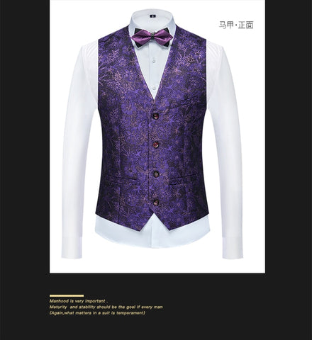 Image of Flower Pattern Suits 3 Pcs Set Dress Blazers Jacket Pants Vest Coat-FrenzyAfricanFashion.com