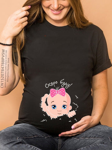 Image of Maternity Clothes Casual Pregnancy T Shirts Baby Print Funny Women Summer Tees Tops White-FrenzyAfricanFashion.com