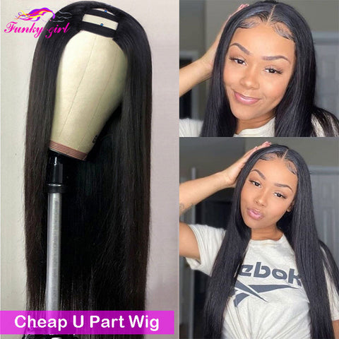 Image of FG Straight U Part 150% Density Natural Brazilian Human Hair Long Wigs Brazilian Straight Wigs Non Lace For Black Women 8-28Inch-FrenzyAfricanFashion.com