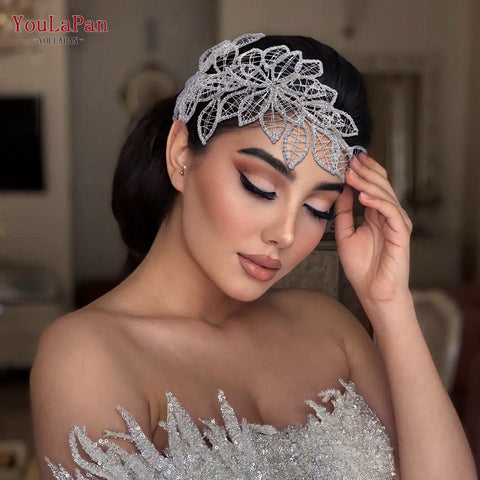Image of Rhinestone Bridal Headband Big Flower Shape Headdress for Women Crystal Hollow Wedding Headpiece Zircon Headwear-FrenzyAfricanFashion.com