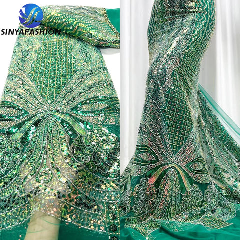 Image of High Quality African Nigerian French Tulle Fully Sequins Luxury Heavy Handmade Beaded Lace Fabric For DIY Wedding Dress-FrenzyAfricanFashion.com