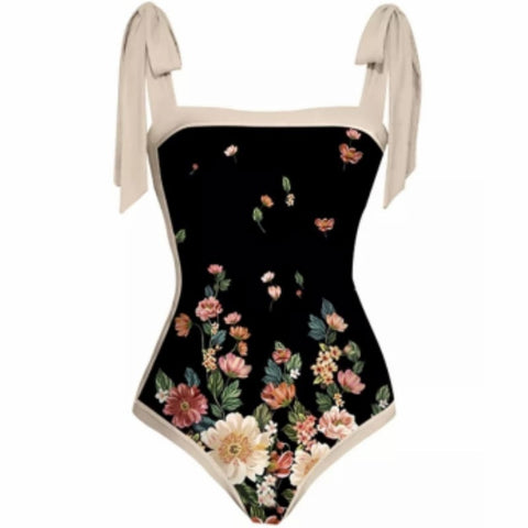 Image of One Piece Swimsuit Floral Print Beach Bathing Suit Set-FrenzyAfricanFashion.com
