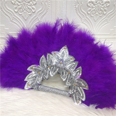 Image of Feathers Hand fan African Dance Wedding Fan with Sequined Beaded-FrenzyAfricanFashion.com