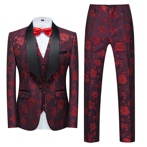 Image of Flower Pattern Suits 3 Pcs Set Dress Blazers Jacket Pants Vest Coat-FrenzyAfricanFashion.com