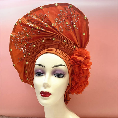 Image of nigerian aso oke with beads women turban shawl african headties-FrenzyAfricanFashion.com