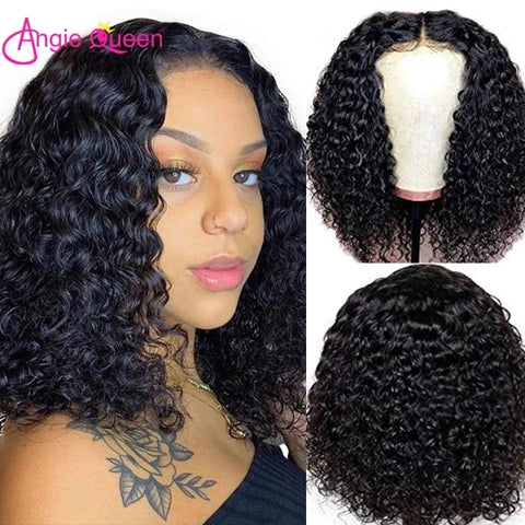 Image of Deep Wave 4x4 Lace Closure Pre Plucked Short Bob Lace Frontal Wigs-FrenzyAfricanFashion.com