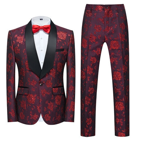 Image of Flower Pattern Suits 3 Pcs Set Dress Blazers Jacket Pants Vest Coat-FrenzyAfricanFashion.com