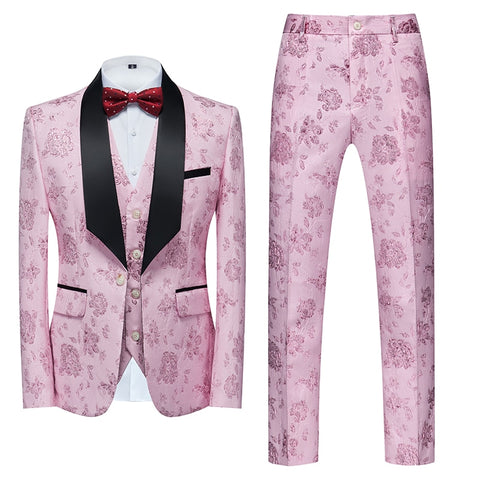 Image of Flower Pattern Suits 3 Pcs Set Dress Blazers Jacket Pants Vest Coat-FrenzyAfricanFashion.com