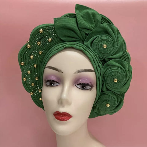 Image of Sego Gele Headtie Nigerian Headwear With Stone Beads Auto Turban Wide Trim-FrenzyAfricanFashion.com