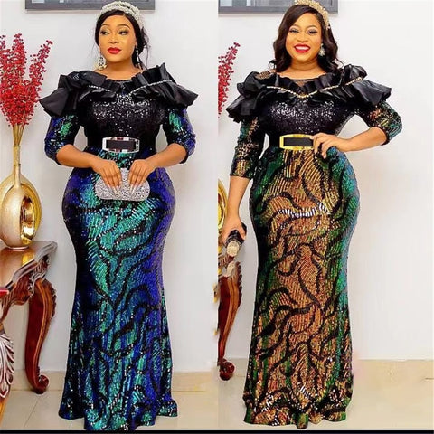 Image of Luxury Evening Dresses Women Plus Size Sequin Mermaid Bodycon Dress-FrenzyAfricanFashion.com