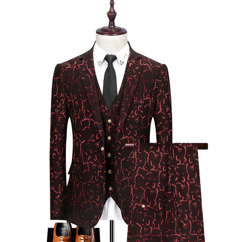 Image of Floral Print 3 Piece Suit Set Men Luxury Bronzing Blazers Vest Trousers-FrenzyAfricanFashion.com