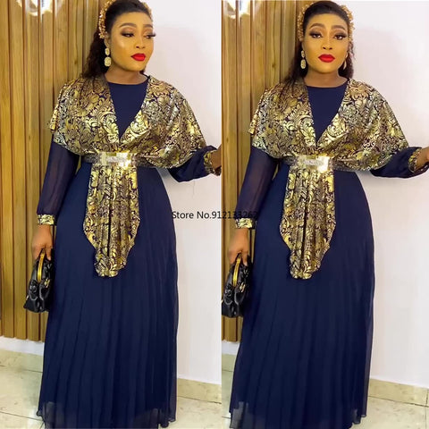 Image of Chiffon Dresses Women Plus Size Evening Party Long Dress Dashiki Print Muslim Abaya Kaftan-FrenzyAfricanFashion.com