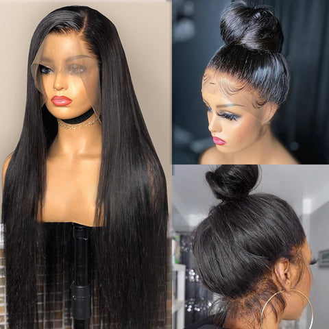 Image of Straight HD Lace Front Human Hair Wigs Pre Plucked Remy Brazilian-FrenzyAfricanFashion.com