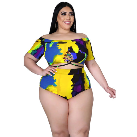 Image of Swimsuits Women Beach Shorts Two Piece Set Plus Size Swimwear-FrenzyAfricanFashion.com